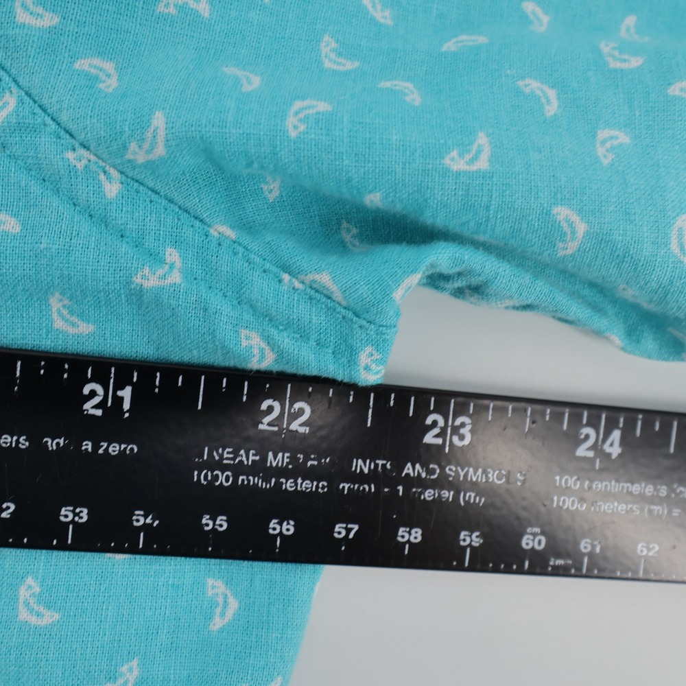 Southern Tide Linen Blend Short Sleeve Button Down Fish Paisley Teal Mens Medium - Picture 8 of 9
